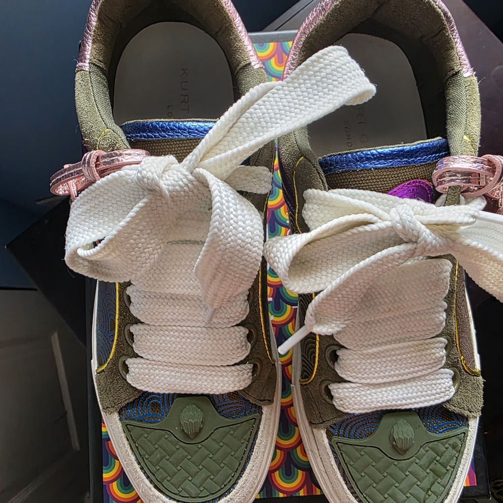 Kurt Geiger Multicolor Lace-Up Sneakers with Olive Green Accents